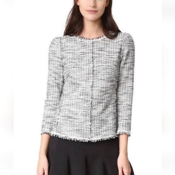 Rebecca Taylor Bouclé Tweed Top Fringe Hem Round Neck Heather Gray Blouse 6 - Picture 8 of 16